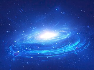 Fantasy Cosmic Vortex with Nebula Glow and Starlight Particles, Dark-to-Light Blue Gradient Space Background