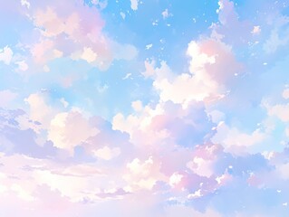 Dreamy Pastel Sky Watercolor Background with Ethereal Clouds in Pink, Blue and Purple, Abstract Minimalist Gradient