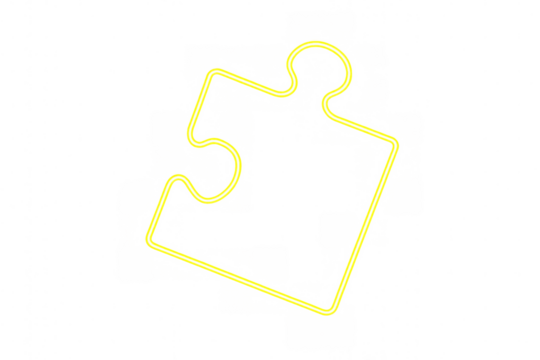 Luminous yellow neon puzzle piece casting vibrant glow, symbolizing collaborative problem-solving strategy against transparent backdrop - Powered by Adobe