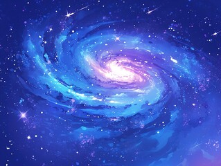 Fantasy Cosmic Vortex with Nebula Glow and Starlight Particles, Dark-to-Light Blue Gradient Space Background