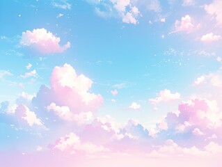 Dreamy Pastel Sky Watercolor Background with Ethereal Clouds in Pink, Blue and Purple, Abstract Minimalist Gradient