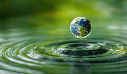 Planet Earth Water Drop Impact Green Nature Background Environmental Conservation
