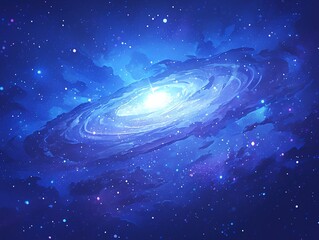 Fantasy Cosmic Vortex with Nebula Glow and Starlight Particles, Dark-to-Light Blue Gradient Space Background