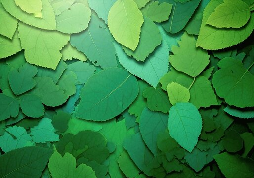 green leaves background, Layered Green Leaves Background in Paper Cut Style
