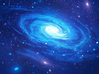 Fantasy Cosmic Vortex with Nebula Glow and Starlight Particles, Dark-to-Light Blue Gradient Space Background