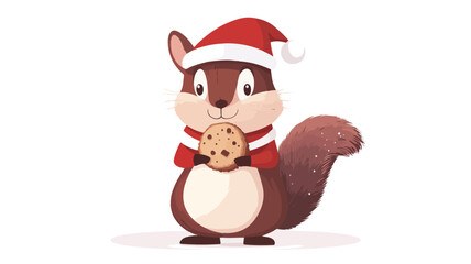 Festive Squirrel with Cookie and Santa Hat