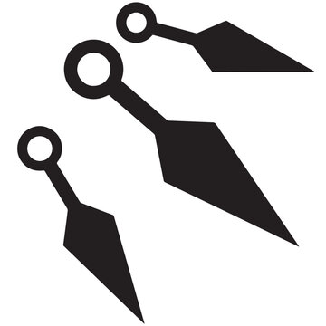 Three black kunai throwing knives isolated on a white background. Ninja weapon icon
