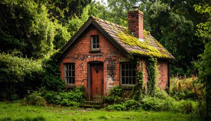 Old brick cottage in a forest