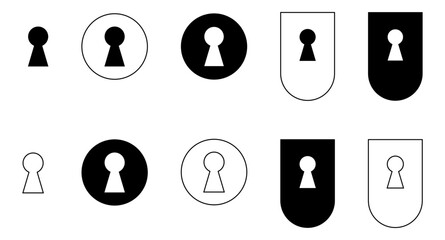 Cerraduras de puerta en blanco y negro. Conjunto de iconos con estilo minimalista. Ilustraci&oacute;n para folleto, sitio web, app y dise&ntilde;o grafico.