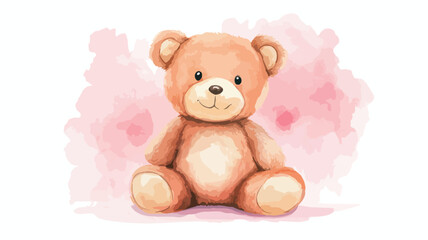 Fototapeta premium Adorable Teddy Bear on Pink Watercolor Background