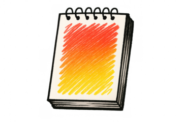 Hand-drawn notepad featuring a warm color gradient from red to yellow, isolated on a transparent background