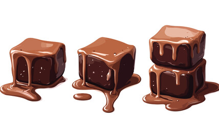 Obraz premium Caramel Cubes Stacked with Melted Chocolate