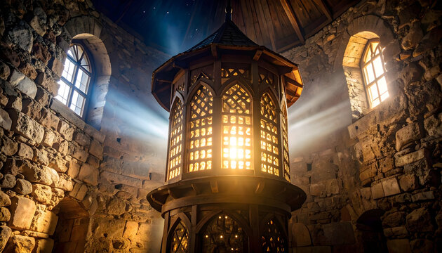 Ornate lantern in historical structure