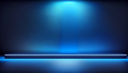 estudio de pared abstracto con fondo azul para exhibir sus productos escena oscura y vacia luz de reflector de neon azul