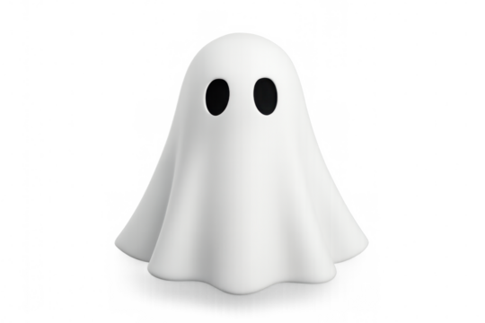 3d rendering of a cute, cartoon ghost floating against a transparent background, ideal for halloween projects