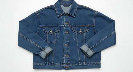 Oversized denim jacket laid flat with cuffed sleeves