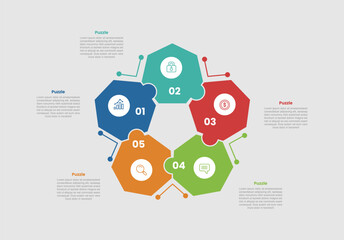 puzzle jigsaw shape base infographic diagram with cycle circular flow direction on center with 5 step for slide presentation