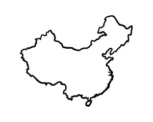 Fototapeta premium Outline Map of China Country, Geographic Contour Shape Isolated on White Background Vector Illustration