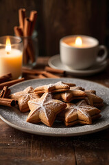 Fototapeta premium Festive Star-Shaped Cookies with Cinnamon Sticks