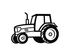 Obraz premium Tractor Silhouette, Farm Vehicle Machine, Black and White Graphic Style, Isolated Design Element Vector Illustration