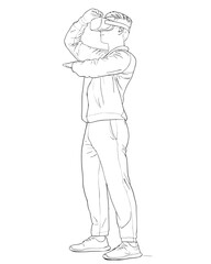 Obraz premium Monochrome Line Illustration of Person Using VR Headset for Home Workout