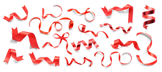 Set of red ribbons on white background