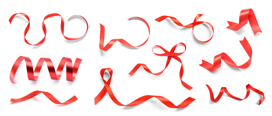 Set of red ribbons on white background