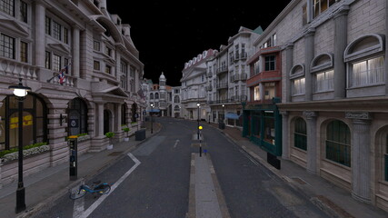 石畳のある街かど　3DCGレンダリング