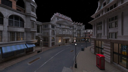 Naklejka premium 石畳のある街かど 3DCGレンダリング