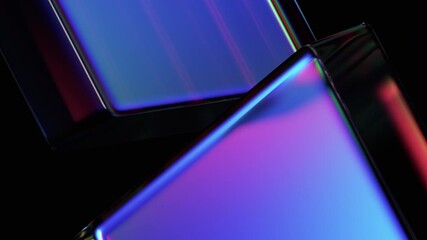 Abstract animation, 3d render of rotating glass shapes on a black background, 4k seamless looped video - Powered by Adobe