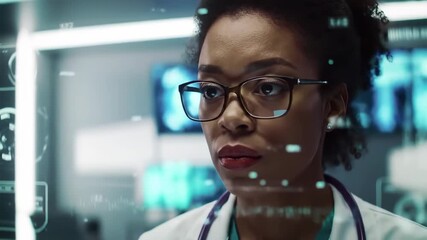 Doctor Analyzing Medical Data Hologram - Powered by Adobe