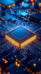Fototapeta premium Illuminated computer chip on circuit board