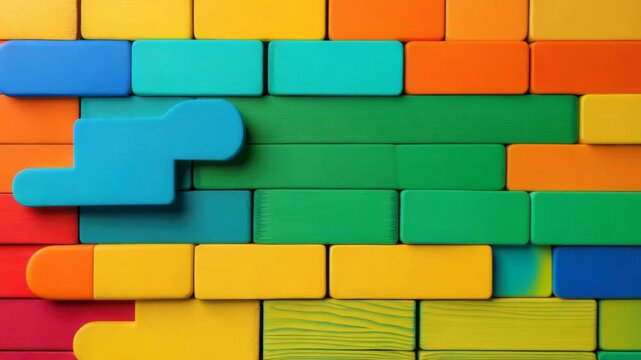 Colorful wooden blocks arranged with smooth edges and vibrant tones