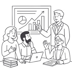 Collaborative business meeting with professionals discussing growthline art illustration