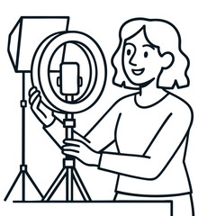 Creating content for photo of person using ring lightA person is setting upline art illustration