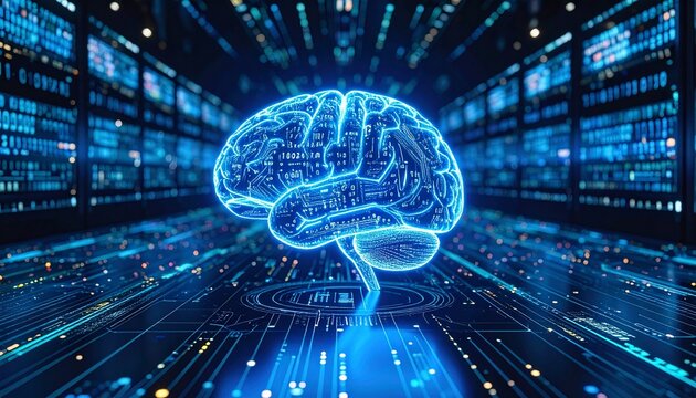 Glowing Brain inside data processing facility