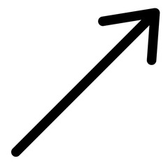 右上の方向に右肩上がりの直線で力強く上昇する黒いペンやインクで手描き風のシンプルな矢印イラスト素材。