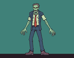 Creepy Zombie Standing Alone – Full Body Undead Character Illustration