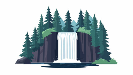 Tranquil waterfall in forest center view