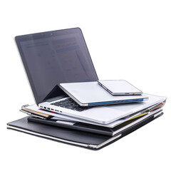 Stack of laptops and tablets, showing various devices