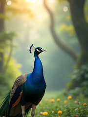 Obraz premium Peacock in Natural Habitat – Soft Morning Light