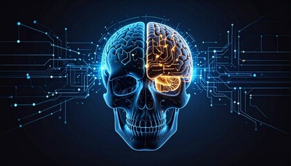 Cybernetic skull Brain circuits digital consciousness enhanced intellect