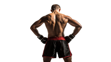 Fototapeta premium Powerful muscular fighter displaying strength and determination in the boxing ring ready for action