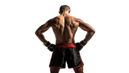 Powerful muscular fighter displaying strength and determination in the boxing ring ready for action