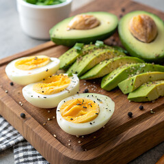 Fresh Avocado and Boiled Egg Healthy Breakfast Plate