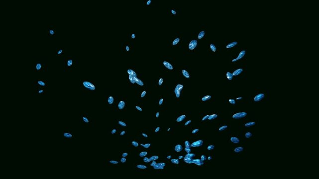 Blue water Liquid Droplets Rising in Vortex Spiral Motion on Black Background &ndash; Abstract Water Whirlpool , eddy Animation  with Swirling Particle , blob Flow