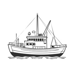 Obraz premium Simple hand-drawn fishing boat vector illustration.