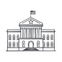 Obraz premium Government building illustration with flag and stairs, political design, public service, line art illustration