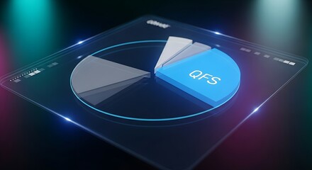 QFS investment portfolio. A minimal holographic pie chart shows a large portion allocated to the Quantum Financial System asset for wealth management.
