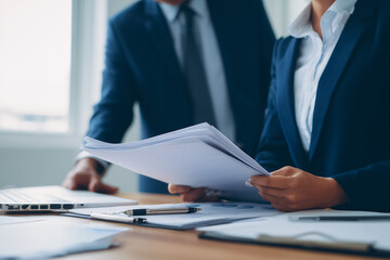Financial advisor consulting client on important documents